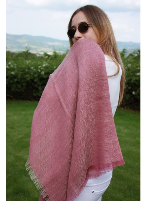 PINK HERRING BONE PASHMINA 100% BABY ALPACA